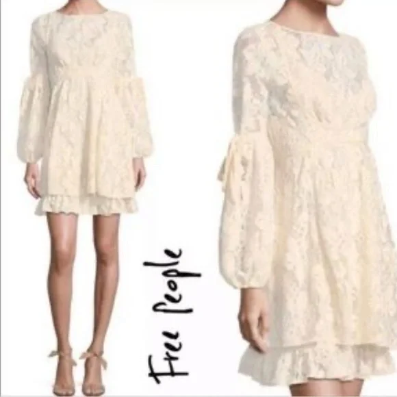 NWT Free People Ruby Cream Boho Mini Lace Dress - Picture 4 of 5